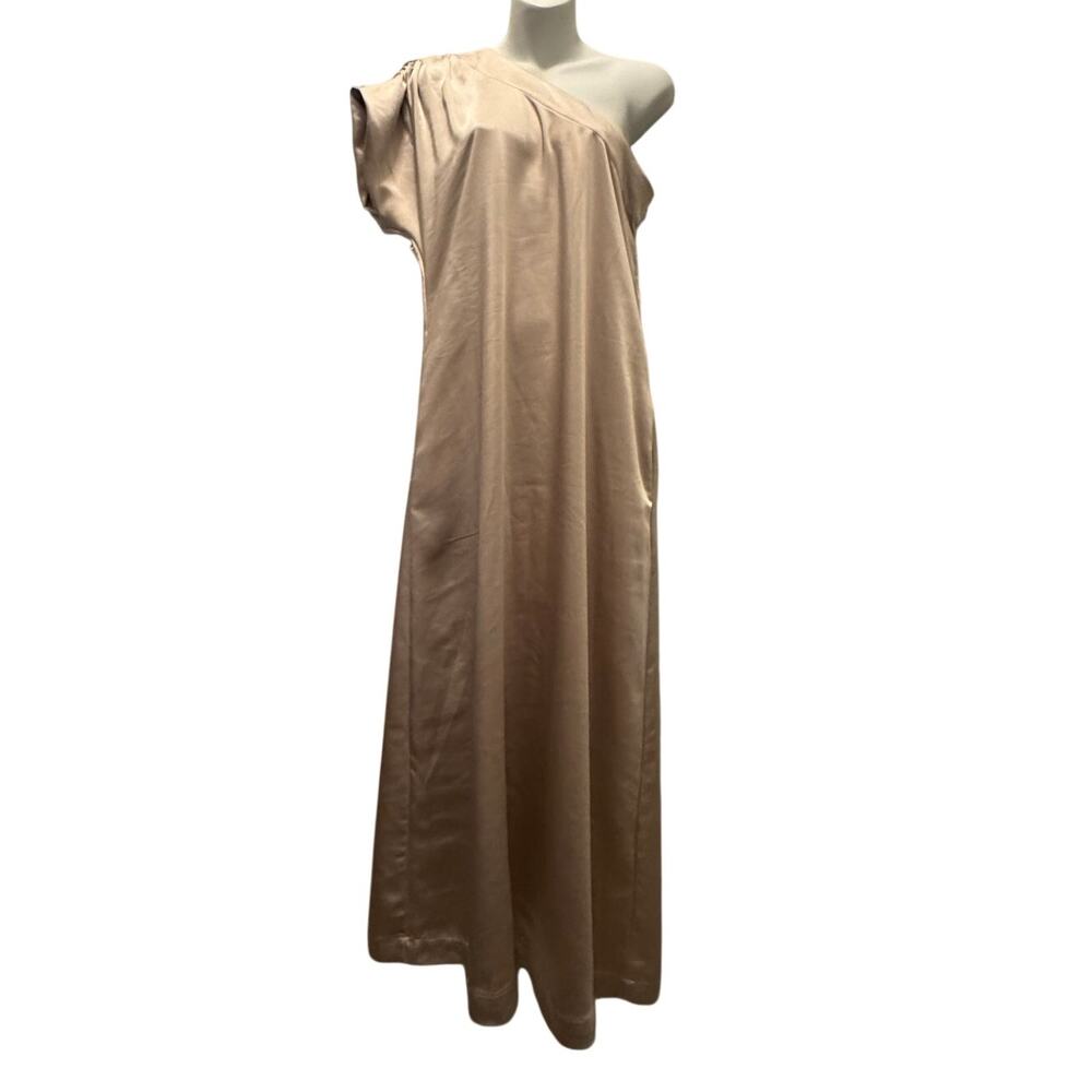 Porridge Maxi Dress XS Women's Nude Champagne Silk Satin One Shoulder NWT Anthro
